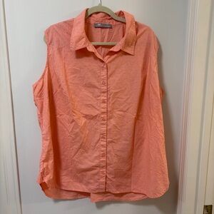 𝅺Lee Riders Coral Sleeveless Blouse Women's 1XL Cotton Textured Polk a Dot